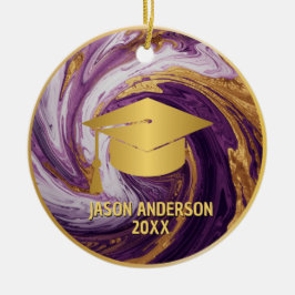 Ornamento De Cerâmica Gold and Purple Custom Graduation Ornament