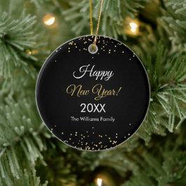 Ornamento De Cerâmica Gold Glitter Happy New Year Black
