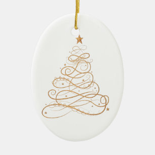 Ornamento De Cerâmica Gold Metallic Filigree Christmas Tree