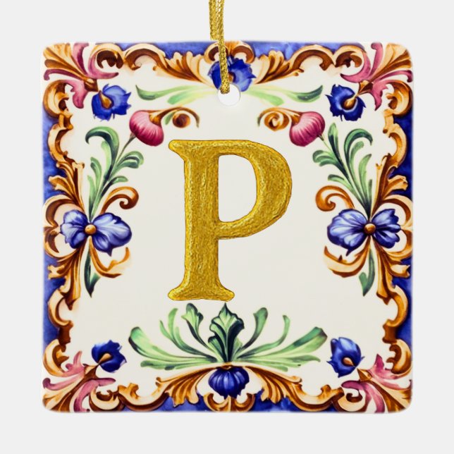 Ornamento De Cerâmica Golden Alphabet – Letter P (Frente)