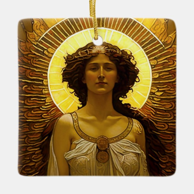 Ornamento De Cerâmica Golden Angel Glowing Messenger of Light   (Frente)