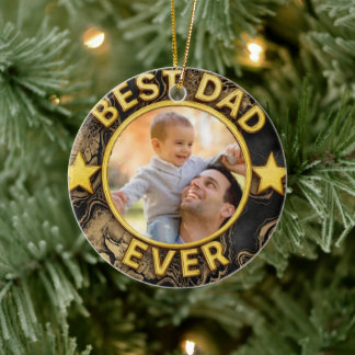 Ornamento De Cerâmica Golden Best Dad ever Photo Happy Father's Day