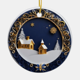 Ornamento De Cerâmica Golden Churches Paper-Cut Style Starry Night