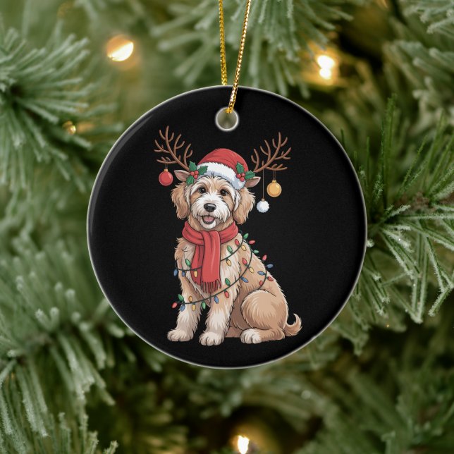 Ornamento De Cerâmica Golden Doodle Gorgeous Reindeer Christmas Tree  (Árvore)