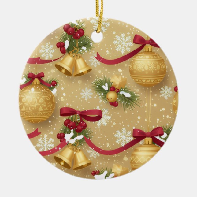 Ornamento De Cerâmica Golden Holiday Charm — Christmas Ornament Pattern (Frente)
