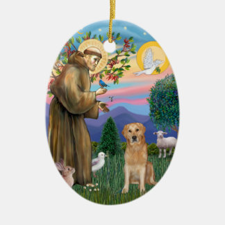 Ornamento De Cerâmica Golden Retriever Abençoado por São Francisco