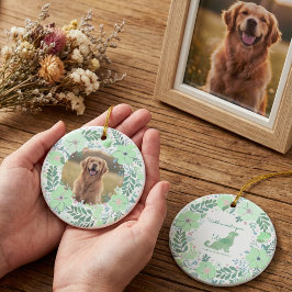 Ornamento De Cerâmica Golden Retriever Mint Green Custom Photo Memorial