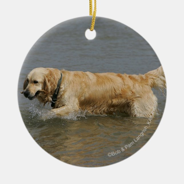 Ornamento De Cerâmica Golden retriever na água (Frente)