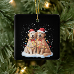 Ornamento De Cerâmica Golden Retriever Natal Chapéu do Papai Noel Rena