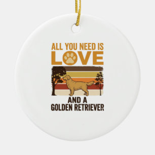 Ornamento De Cerâmica Golden Retriever Tudo o que Você Precisa é Amor Vi