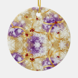 Ornamento De Cerâmica Golden Snowfall Ribbon — Elegant Christmas Design