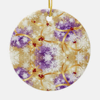 Ornamento De Cerâmica Golden Snowfall Ribbon — Elegant Christmas Design