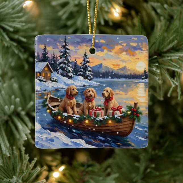Ornamento De Cerâmica Goldendoodle Christmas Boat Holiday (Árvore)