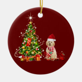 Ornamento De Cerâmica goldendoodle com o Natal do Chapéu
