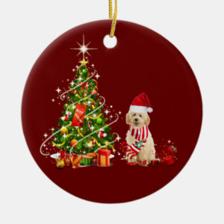 Ornamento De Cerâmica goldendoodle com o Natal do Chapéu