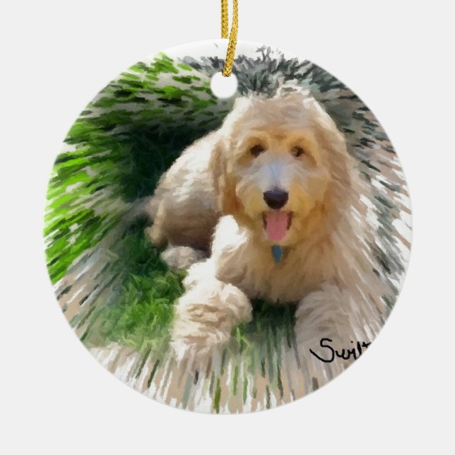 Ornamento De Cerâmica Goldendoodle Labradoodle (Frente)