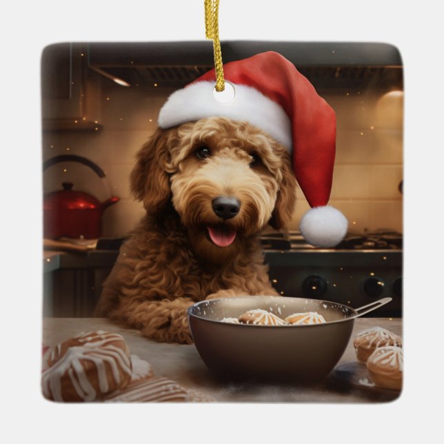 Ornamento De Cerâmica Goldendoodle Natal Cookies Festas Festivas (Frente)