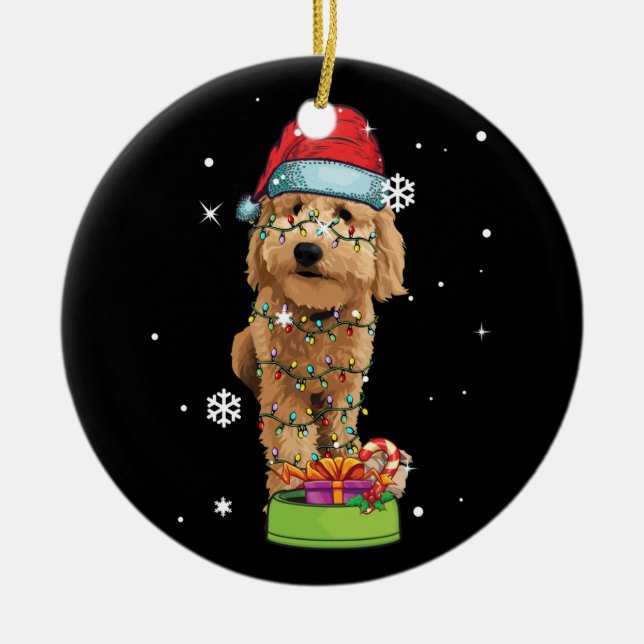 Ornamento De Cerâmica Goldendoodle Papais noeis de Natal Engraçados Cach (Frente)