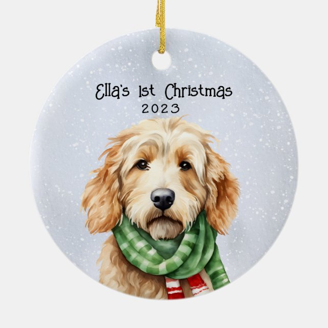 Ornamento De Cerâmica Goldendoodle Personalizado (Traseira)