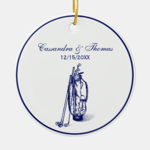 Ornamento De Cerâmica Golf Bag e Golf Clubs Azul