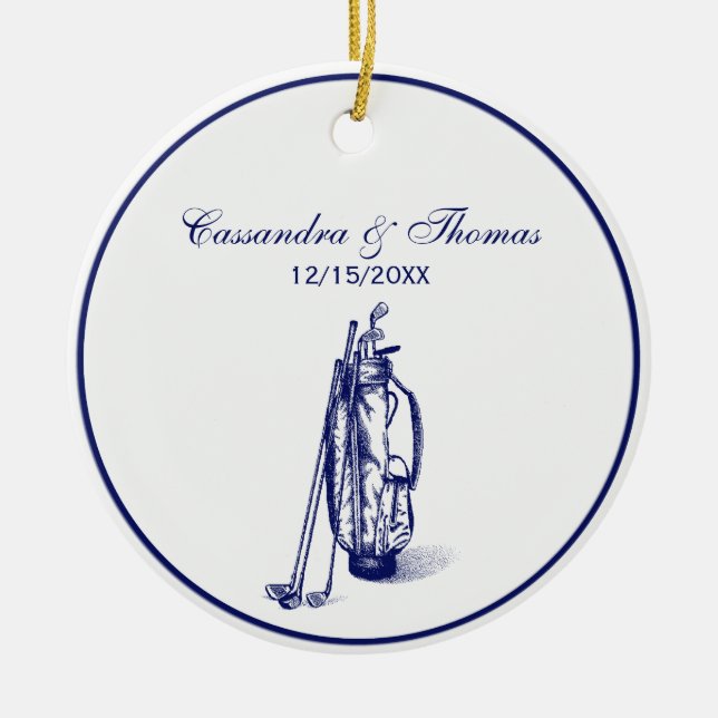 Ornamento De Cerâmica Golf Bag e Golf Clubs Azul (Frente)