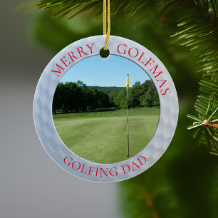 Ornamento De Cerâmica Golf Ball Dimples Feliz Golfmas Nome Golfer Foto G