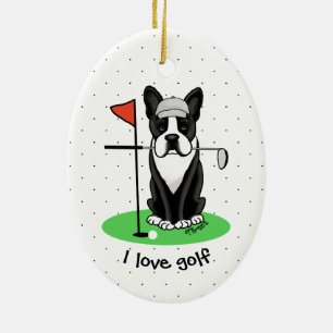 Ornamento De Cerâmica Golf Boston Terrier Dog (preto) Cute