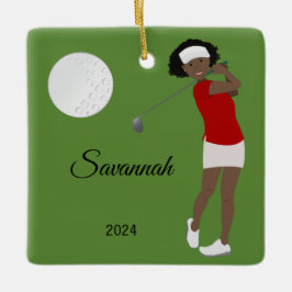 Ornamento De Cerâmica Golf Female Athlete Africano Americano