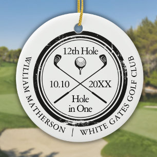 Ornamento De Cerâmica Golf Hole in One Retro Personalized
