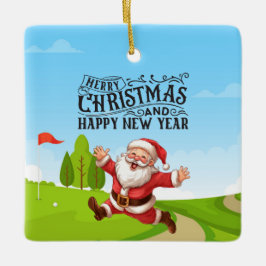 Ornamento De Cerâmica Golf Papai Noel com neve Feliz Natal