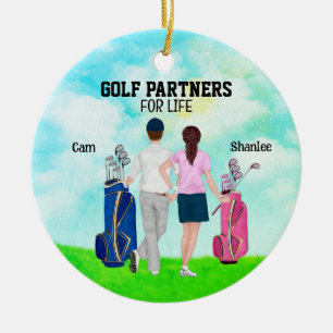Ornamento De Cerâmica Golf Partners para nome personalizado de vida