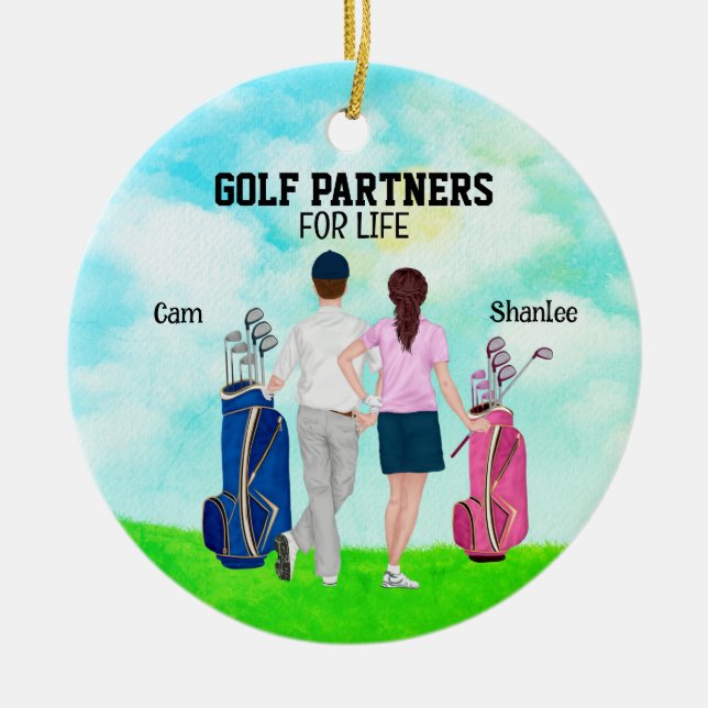 Ornamento De Cerâmica Golf Partners para nome personalizado de vida (Frente)