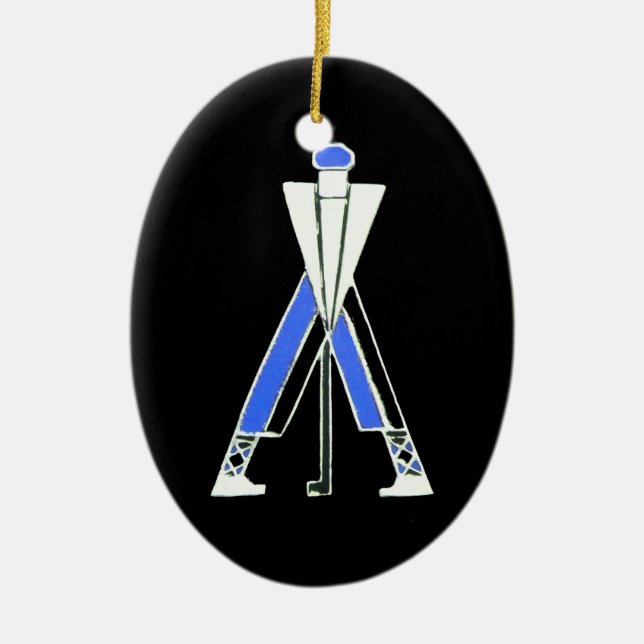 ORNAMENTO DE CERÂMICA GOLF PLAYER,GOLFER BLACK,BLUE SAPPHIRE MONOGRAMA (Frente)
