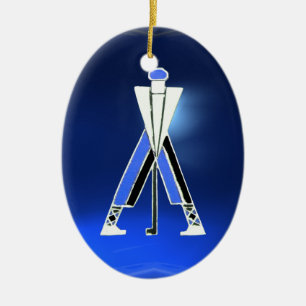 ORNAMENTO DE CERÂMICA GOLF PLAYER,GOLFER BLUE SAPPHIRE MONOGRAMA