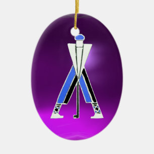 ORNAMENTO DE CERÂMICA GOLF PLAYER,GOLFER PURPLE AMETIST MONOGRAM
