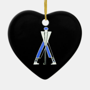 ORNAMENTO DE CERÂMICA GOLF PLAYER, GOLFER RED RUBY HEART MONOGRAMA