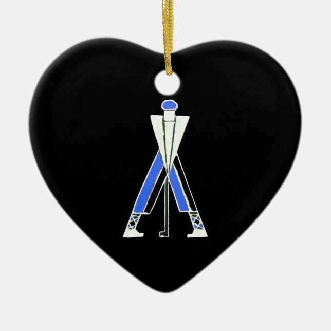 ORNAMENTO DE CERÂMICA GOLF PLAYER, GOLFER RED RUBY HEART MONOGRAMA (Frente)