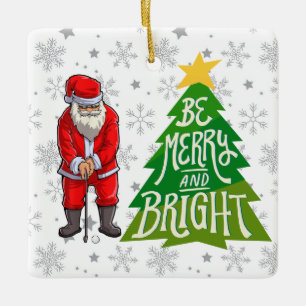 Ornamento De Cerâmica Golf Santa Claus com Árvore de Natal para Golfe