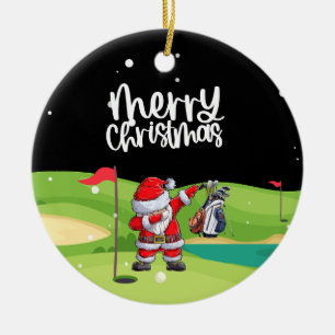 Ornamento De Cerâmica Golf Santa Claus no campo de golfe