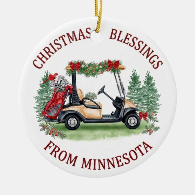 Ornamento De Cerâmica Golfe de Natal em Minnesota Feriado  (Frente)