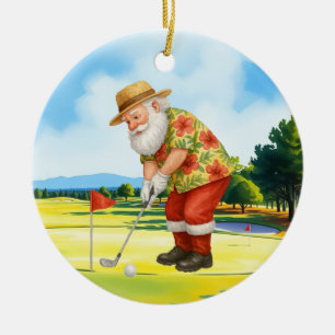 Ornamento De Cerâmica Golfe julho Natal com Papai Noel Golfing