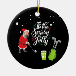 Ornamento De Cerâmica Golfer Papai Noel joga golfe no Natal da neve