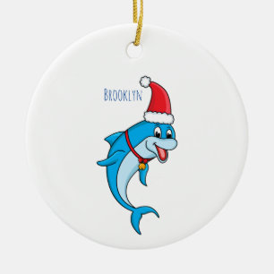 Ornamento De Cerâmica Golfinho bonito com desenho animado de Papai Noel