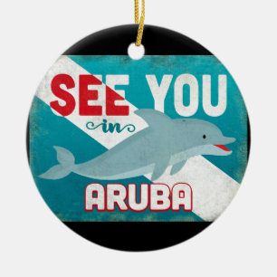Ornamento De Cerâmica Golfinho de Aruba - viagens vintage retros