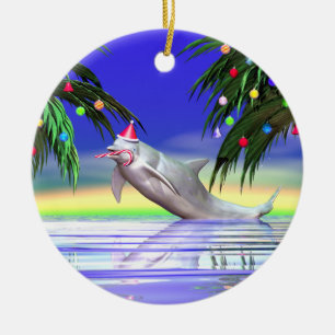 Ornamento De Cerâmica Golfinho de Natal tropical