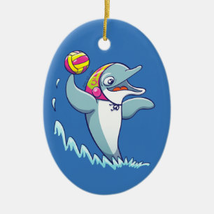 Ornamento De Cerâmica Golfinho que joga a bola ao jogar o pólo aquátic