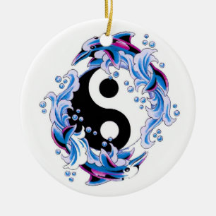 Ornamento De Cerâmica Golfinhos legal de Yin Yang do símbolo do tatuagem