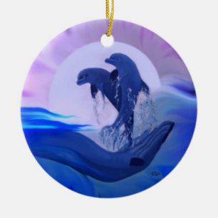 Ornamento De Cerâmica Golfinhos na Lua