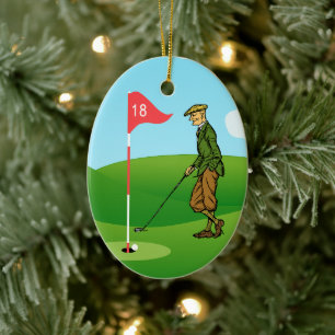 Ornamento De Cerâmica Golfistas masculinos: 1 dando tacada curta e 1 faz