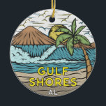 Ornamento De Cerâmica Golfo do Sul Alabama Vintage<br><div class="desc">Ilustração desenhada à mão pelas margens do Golfo com montanhas e ondas oceânicas ao fundo. Perfeito para qualquer um que ama visitar o Golfo Shores.</div>